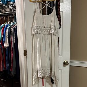 Chic Cream High Low Dress with Lace Accents